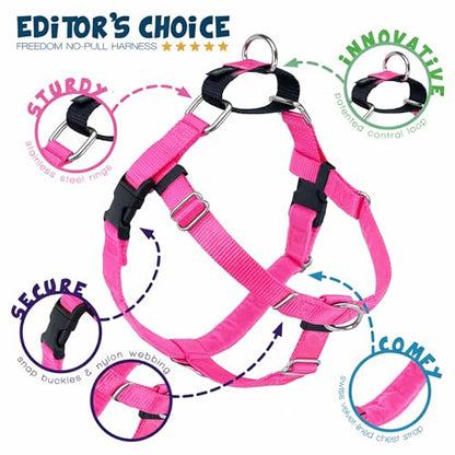 2 Hounds Design Freedom No Pull Dog Harness and Leash, 1" MD, Hot Pink - color: Hot Pink, size: 1" MD (Chest 24" - 28")