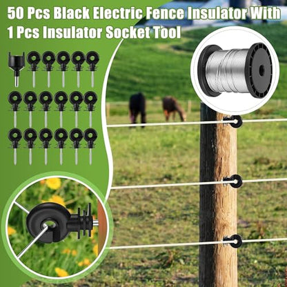 Electric Fence Charger Kit 10 Mile 0.5J 50 Insulators 250ft Wire | 110V Energizer for Poultry Pets Garden Protection, Aluminum Wire Socket Tool Black Insulators, Easy Farm Yard Setup - style: 0.5 Joule