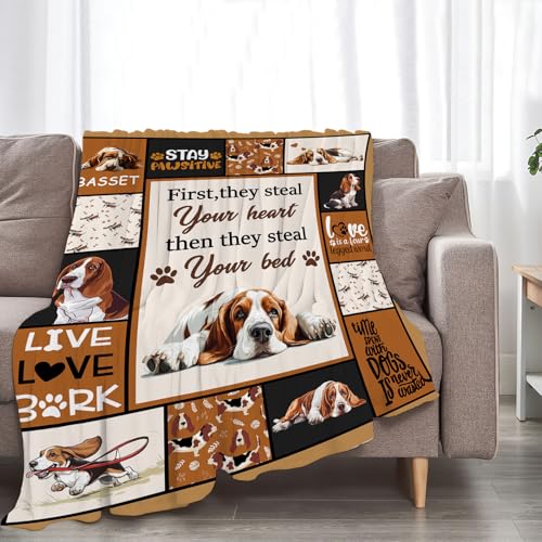 Basset Hound Blanket Ultra Soft Cozy Cute Dog Throw Blanket Fleece Fuzzy Plush Bedding Blanket Basset Hound Lovers Gifts for Women Girls Adults Couch Sofa 60"x50" - color: Basset, size: 60"x50"