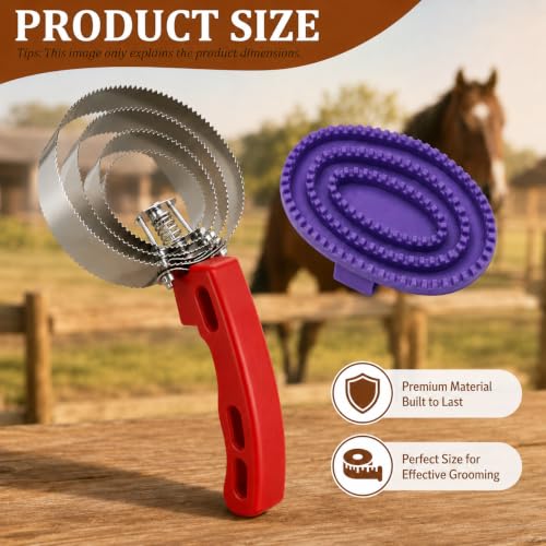 4-Ring Curry Comb & Purple Rubber Brush Set for Horses, Dogs & Livestock - color: Purple Kit