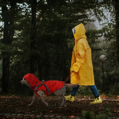 Dog Raincoat Waterproof Dog Hoodie Reflective Dog Raincoat Hooded Adjustable Rain Jacket for Small Medium Large Dogs Puppies (Red, L) - color: Red, size: L