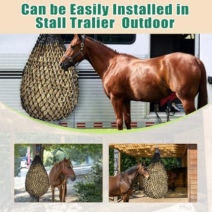 Premium Slow Feed Hay Net for Horses – Durable Black PE Square Hay Bales Bags,Drawstring Closure & Extends 50-64 Inches for Easy Loading,Fits 36x18x18 to 47x25x17 Inches