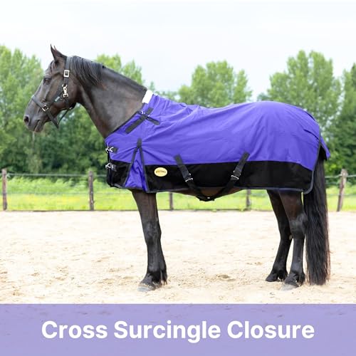 RESISTANCE Premium 1200 Denier Waterproof Horse Turnout Blanket with 300g Polyfill & Adjustable Buckle Closure - color: Purple, size: 68"