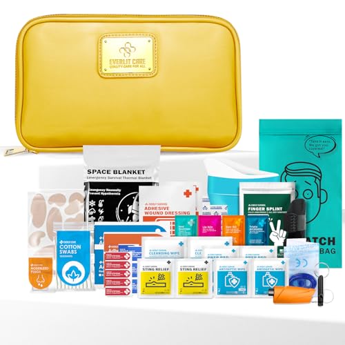 EVERLIT CARE Car First Aid Kit with Emergency Supplies Survival Gear Including Window Breaker Disposable Urine Bag Mountable Survival Kit for Family Travel in Car (Yellow) - color: Yellow