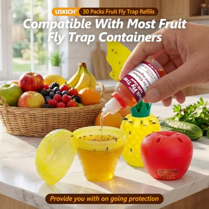 30 Pack Fruit Fly Trap Refill Liquid, 0.68oz/ Bottle, Liquid Fly Traps Refill for Indoors,Effective Lure Refill Gnat Catcher for Home Kitchen Use,Non Toxic Safe Near Food - size: 30P