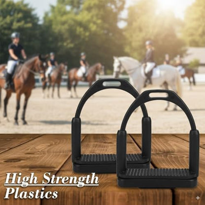 2 Pack High Strength Plastic Horse Stirrups with Non-Slip Rubber Pad - Lightweight Durable Riding Accessories for Knee/Ankle Stress Relief