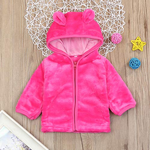 Noubeau Infant Baby Boys Girls Fleece Ears Hat with Lined Hooded Zipper Up Jacket Coat Tops Outwear Overcoat Warm Fall Winte - color: Pink, size: 0-6 Months