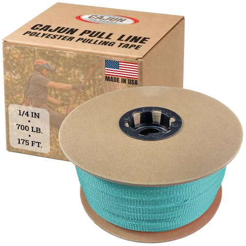 Cajun Tie Downs Pull Line — 1/4 Inch, 700 lb, Flat Polyester Pulling Tape, Conduit Wire Pulling, Made in USA, Turquoise, 175 ft - color: Turquoise, size: 1/4 Inch x 175 Feet (700 lb)