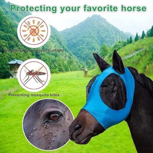 FOXLVDA Horse Fly Mask - Fly Masks for Horses with Ears Set of 2 - color: Blue/Pink