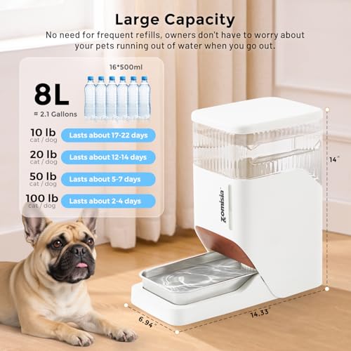 ZOMISIA 2.1 Gallon Gravity Dog Water Dispenser with Stainless Steel Bowl - color: Grey, size: 8L