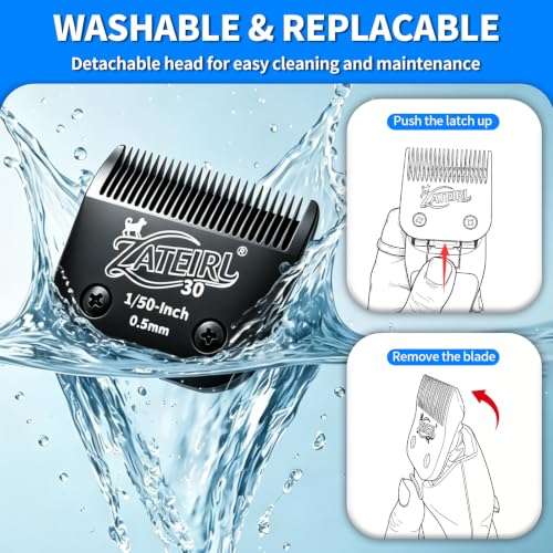 Size 30 Detachable Pet Grooming Clipper Blade with Steel Cutter, 1/50 Inch (0.5 mm) Cut Length, Black, Compatible with Andis, Oster A5, Wahl KM10, 3 Pack - color: Black, size: 30# 0.5mm - 3 Pack