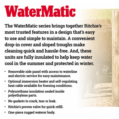 Ritchie Watermatic 100 Automatic Cattle Horse Waterer, 2.8 Gallon Capacity, 1-Sided Fully Insulated Heavy Duty Water Fountain for Horses, Cattle, Sheep & Goats - color: Yellow