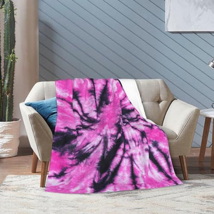 Pink and Black Tie Dye Fleece Blanket Lightweight Ultra-Soft Throw Blanket for Sofa Couch Bed Camping Travel - Super Soft Cozy Microfiber Blanket 80"X60" - color: Tie Dye, size: 80"x60"