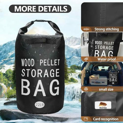 Wood Pellet Storage Containers 22LBWaterproof Charcoal Airtight Storage Bin-Smoker Pellet Storage Bin w/Label Pocket & Buckle Seal & Dual Handles Pellet Containers for Grill Outdoor(2-Pack)