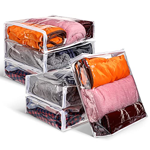 Shappy 6 Packs Clear Plastic Storage Bags with Zipper, 16 X 14 X 4 Inch | Sweater Bags, Moth Proof Protection, Vinyl, For Blankets Clothes Bed Sheet Comforters Pillows Quilt Closet Linen Organizer - size: 16 x 14 x 4 Inch