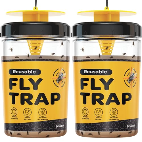 Outdoor Fly Trap [Set of 2] Fly Traps with Dissolvable Non-Toxic Bait - Fly Repellent for Outdoor Use Only - Controls Flies for Patios, Barns, Ranches Etc. Hanging Fly Traps with Tie Included - style: 2 Traps