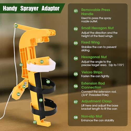 NEWFLY Spray Can Extension Pole Adaptor, Adjustable Sprayer Bracket Adaptor - color: Yellow