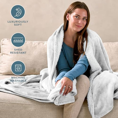 Bare Home Sherpa Fleece Blanket (Throw, White) - color: 01 - White - White, size: Throw/Travel