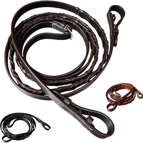 Majestic Ally Horse Reins, Full Size, English Riding, Multiple Styles and Colors - color: Brown, style: Leather Laced Reins