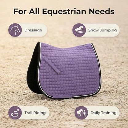 Premium English Horse Saddle Pad, Quilted Square Design, Available in Pink, Mint Green and Red etc, All-Purpose with Girth Straps (Purple) - color: Purple