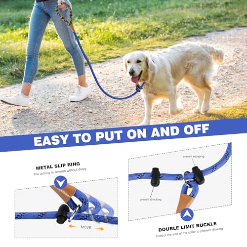 lynxking Dog Leash 1/2in x 5ft Slip Lead Black and 1/2in x 6ft Slip Lead Reflective Blue,2 Pack