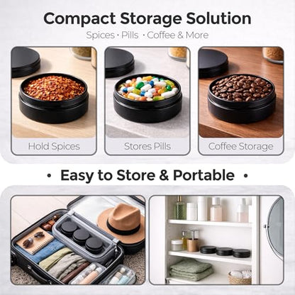 3 Pcs, Metal Tin Round Container, Mini Portable Small Storage Container Kit with Twist Lid for Home Storage 2.5x1 Inch, Black