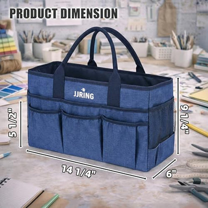 JJRING Large Art Supply Storage Tote Bag With Mesh Pockets, Blue - color: Blue