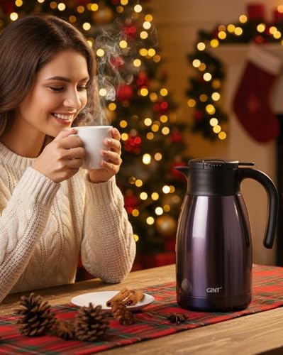 GiNT 51Oz Stainless Steel Thermal Coffee Carafe with Lid/Double Walled Vacuum Thermal Carafe / 12 Hour Heat Retention (Purple, 1.5L) - color: Purple, size: 50.7 Ounces