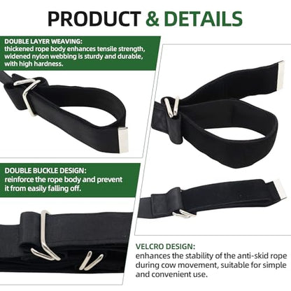Cow Hobble Milking Restraint Adjustable Anti-Kick Cattle Hoof Binding Strap - color: BLACK