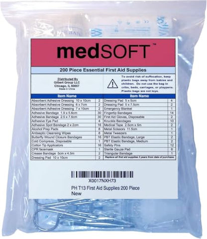 First Aid Kit Refill - 200 Piece - Extra Replacement Supplies for First Aid Kits, Loose Packed Restock Supply Pack