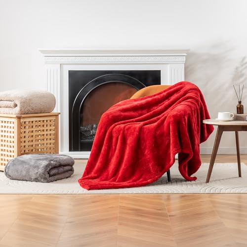 Berkshire Blanket Classic Extra-Fluffy™ Plush Blanket King Size, Soft Fuzzy Fluffy Long Hair Blanket for Couch Sofa Bed, Chili, 90x108 Inches - color: Chili, size: King/Cal King