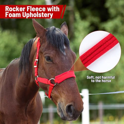 Adjustable Horse Halter with Fleece Padding, Available in Black, Red, Blue - color: Red, size: Small