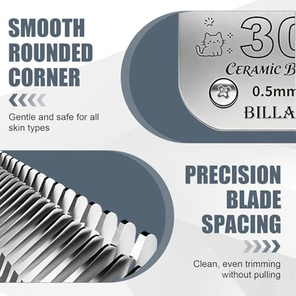 BILLAR® Detachable Pet Dog Clipper Blades, Compatible with Andis Size 30# Cut Length 1/50"(0.5mm),Most Oster A5,Wahl KM10 Series Clippers,Made of Ceramic Blade & Stainless Steel Blade（3PACK） - size: 30#-3PACK