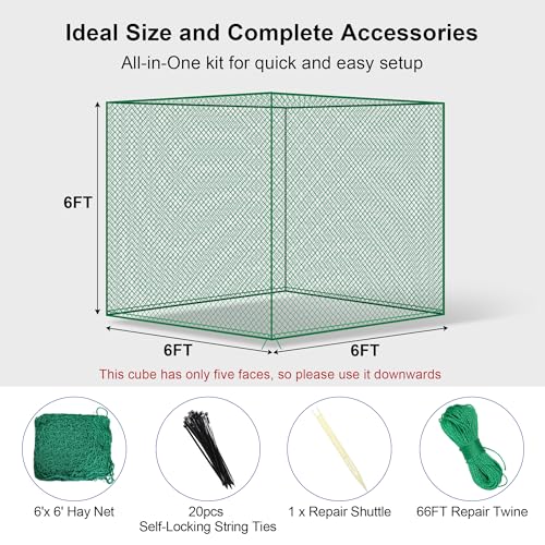 Large 6x6 FT Round Bale Hay Net- Knotless Slow Feeder Net for Horses - style: 6*6Ft(Green)
