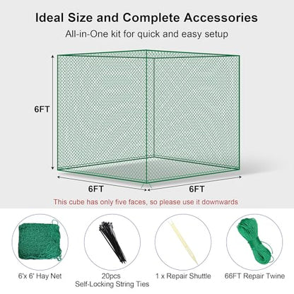 Large 6x6 FT Round Bale Hay Net- Knotless Slow Feeder Net for Horses - style: 6*6Ft(Green)