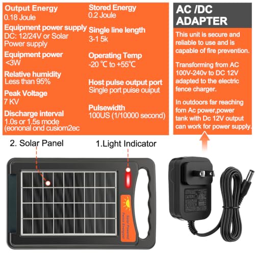 Relaxweex Solar Electric Fence Charger Kit, 10 Miles 0.18j Output, 24/7 Protection with 3366ft Polywire, 60 Insulators & Grounding Rod, All-in-one Electric Fencing for Livestock, Horse, Cattle, Garden