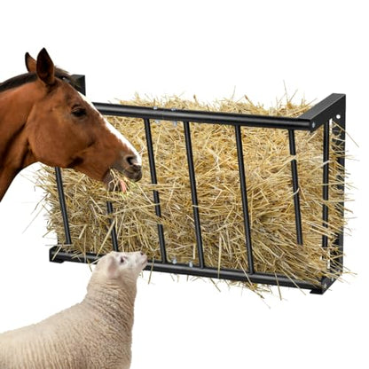 Wall Mounted Hay Feeder Rack &Hanging Blanket Holder，27'' Long Hay Rack Heavy Duty Carbon Steel 16 Gallon Livestock Hay Feeder with Rust Resistant Coating,for Horses,Goats,Sheep in Stable and Farm