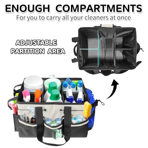Boczif Cleaning Caddy Bag Wearable,Cleaning Caddy Supplies Organizer(White) | with Handle, Shoulder Straps & Detachable Divide, Cleaning Tool Organizers Tote Bag for Cleaners & Housekeepers - color: White