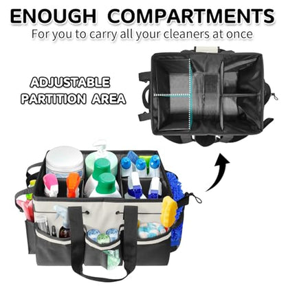 Boczif Cleaning Caddy Bag Wearable,Cleaning Caddy Supplies Organizer(White) | with Handle, Shoulder Straps & Detachable Divide, Cleaning Tool Organizers Tote Bag for Cleaners & Housekeepers - color: White
