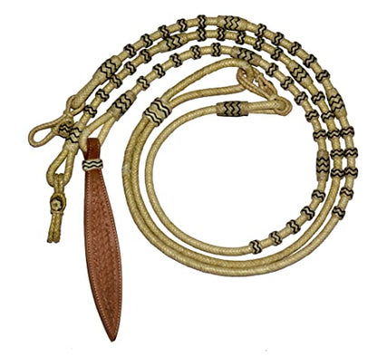 Natural & Black Knots Raw Hide Leather Horse Tack Hand-Braided Romal Romel Reins Hand Made Reins-8.5 Ft Rein, 52' Romel