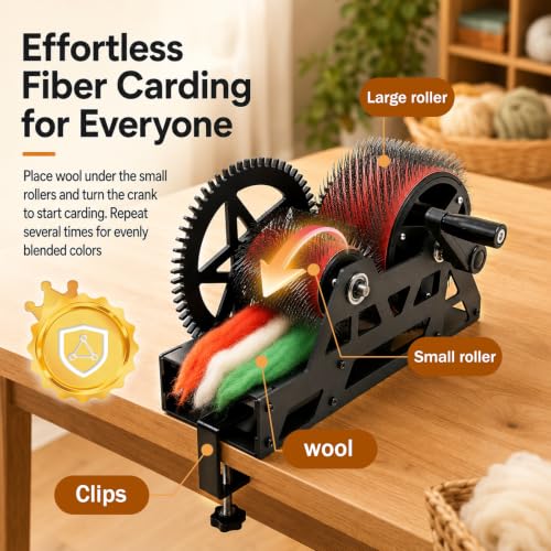 Hand Crank Wool Drum Carder, Fiber Blending Combing Machine