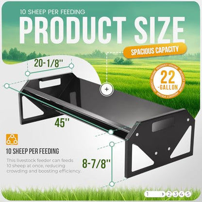 ECOTRIC 22 Gallon Livestock Feeder, 45" Length for 10Sheeps Once, Feeder - color: Black