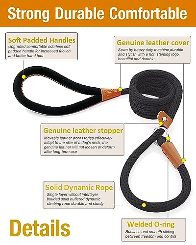 lynxking Dog Leash 1/2in x 5ft Slip Lead Black and 1/2in x 6ft Slip Lead Reflective Blue,2 Pack