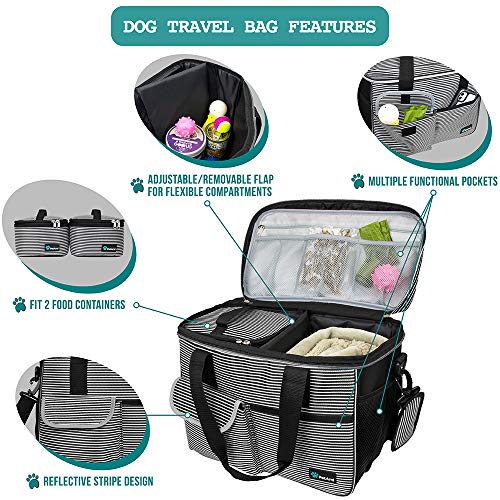 PetAmi Dog Travel Bag Organizer, Pet Supplies Tote, Stripe Black Medium - color: Stripe Black, size: Medium - 14.5"L x 8"W x 12.0"H