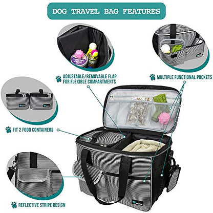 PetAmi Dog Travel Bag Organizer, Pet Supplies Tote, Stripe Black Medium - color: Stripe Black, size: Medium - 14.5"L x 8"W x 12.0"H