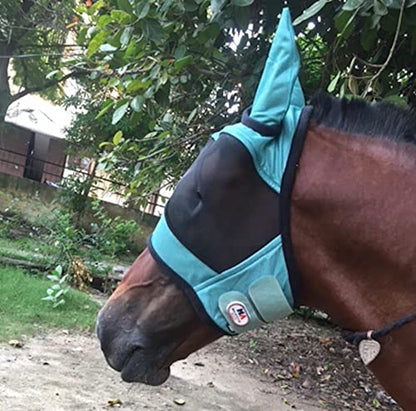 Majestic Ally Horse Fly Mask with Ears, Comfort Durable Fine Mesh, Soft Fleece Touch on Skin, Protect Eyes and Ears (Turquoise) - color: Turquoise