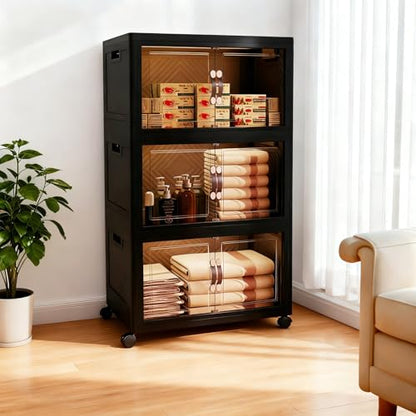 Collapsible Storage Bins with Lids&Wheels-192QT(48Gal) - size: Three-Layer with one Lid