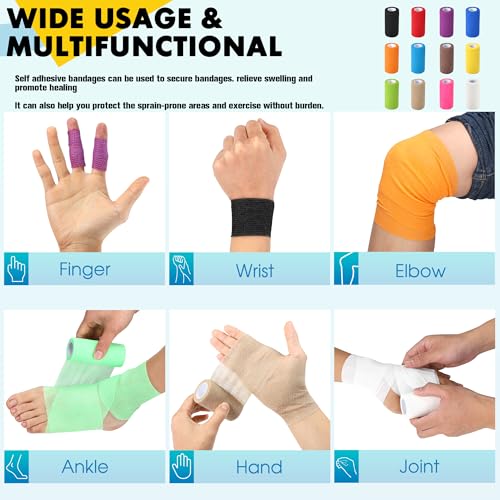 6 Pack Self Adhesive Bandage Wrap, 4 in x 5 Yards Vet Wrap Tape, White