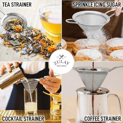 Zulay Kitchen 304 Stainless Steel Fine Mesh Strainer 3.35 in - Strainers Fine Mesh, Tea Strainers for Loose Tea - Perfect for Tea, Cocktails, Juicing, Drinks, Liquids, Matcha, Coffee & More - color: Silver