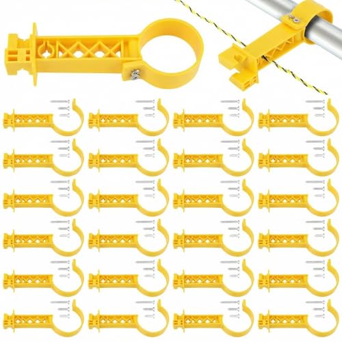 Pangda 24 Pcs Pipe Clamp Insulators Electric Fence T Post Insulators Tube Post Holds Conductors Mounted Hole Panels for Electric Fence Wire for Round Tubing (Yellow) - color: Yellow